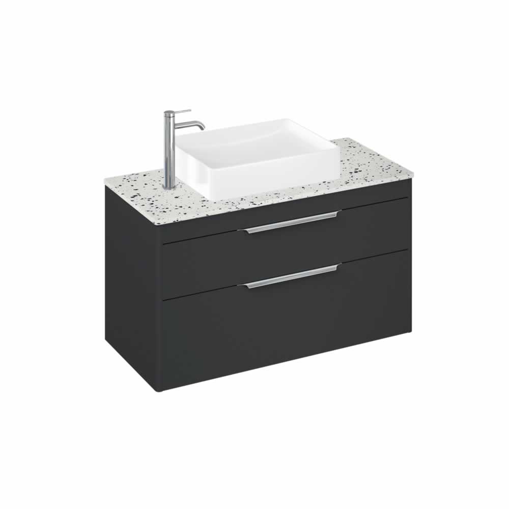 Shoreditch 100cm double drawer Matt Grey with Ice Blue Worktop and Quad Countertop Basin